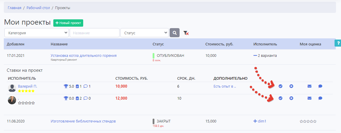 Выбор исполнителя
